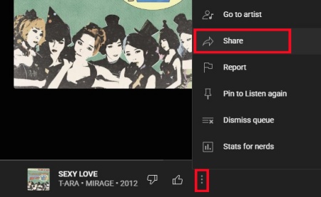 youtube music share option