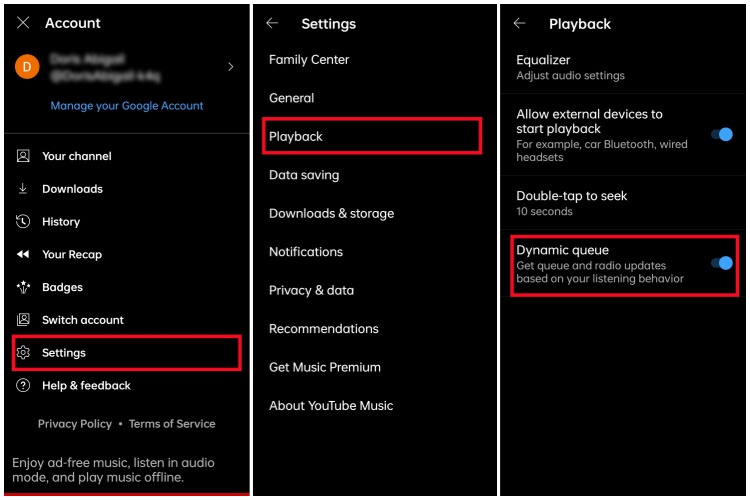 youtube music turn on dynamic queue