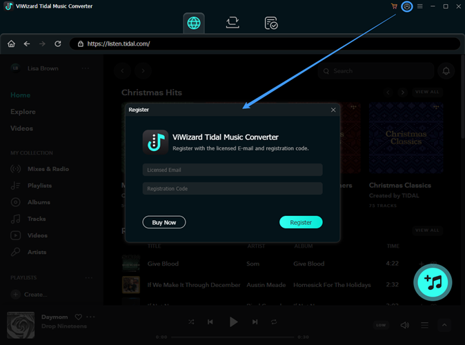 register tidal music converter