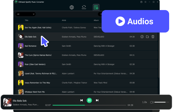 built-in feature-rich audio player to preview your music